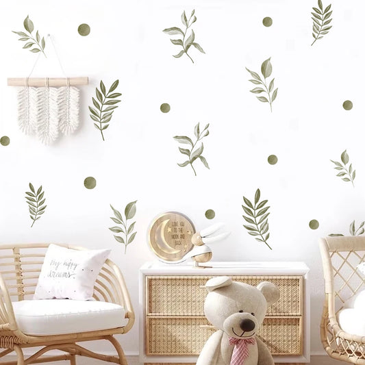 Watercolor Green Leaves Wall Decals Nursery Vinyl Art Stickers Home Decor