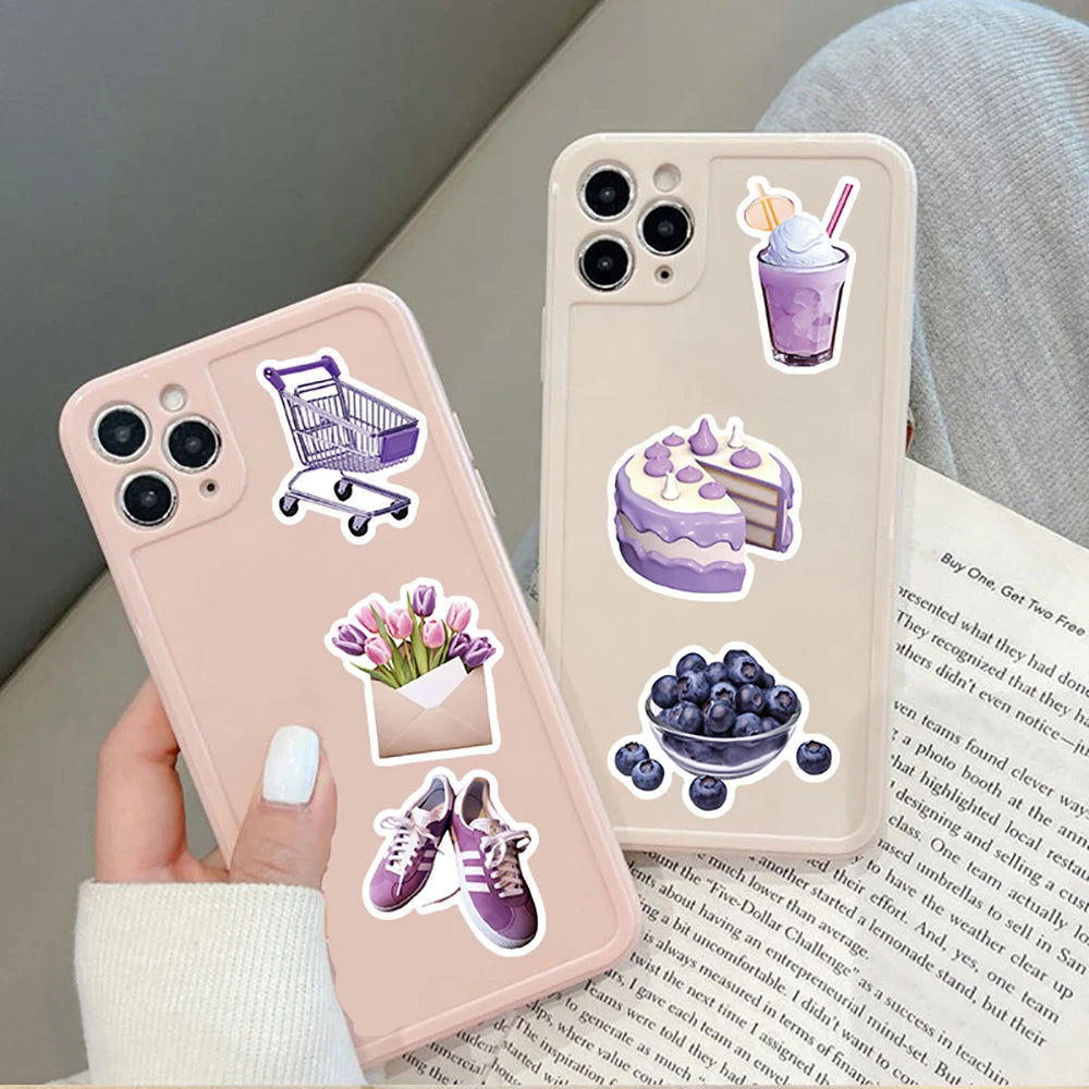 10/30/50PCS Cartoon Purple Stickers Graffiti Ins Style Cute Decals Skateboard Phone Notebook Fridge Bike Car PVC Waterproof Toys