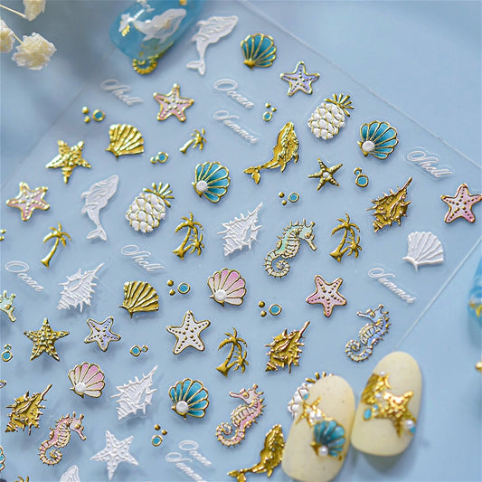 Ocean Nail Art Stickers: Seahorse, Dolphin, Starfish Decals