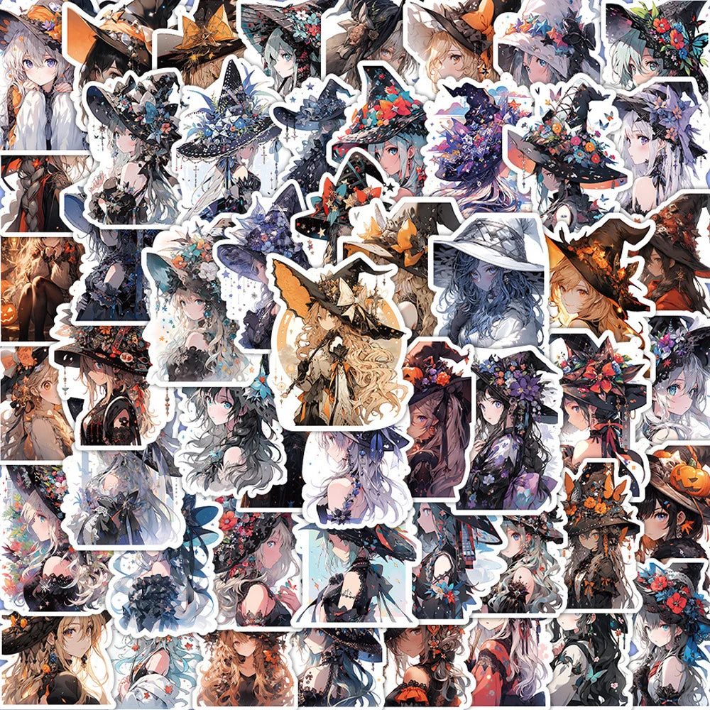 Kawaii Witch Cartoon Stickers for Guitar, Fridge, Laptop, Phone, Luggage, Helmet, Car - 10/30/60pcs