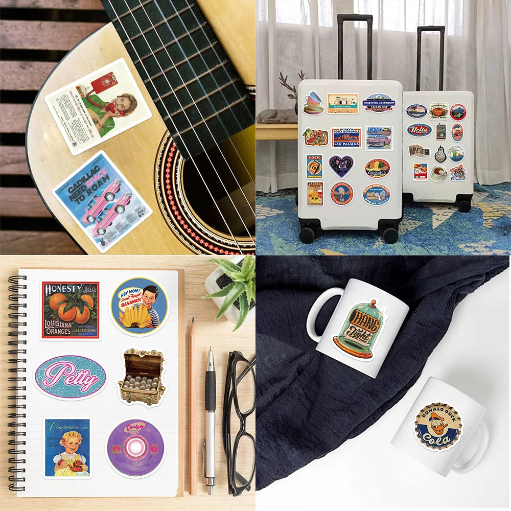 50PCS Cartoon Retro Stickers For Helmet Skateboard Guitar Mobile Phone Refrigerator Personalized Graffiti Creative Sticker Toy