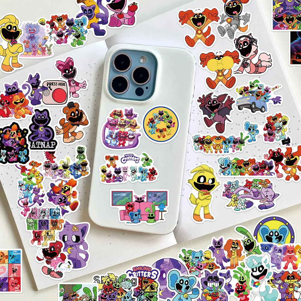 10/30/50PCS Funny Smiling Critters Cartoon Stickers Games Kids Toy DIY Skateboard Stationery Phone Fridge Bike Decals Decoration