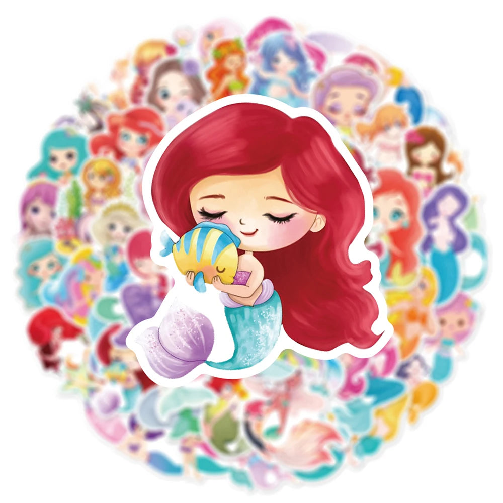 10/30/50PCS Cute Cartoon Mermaid Stickers Kawaii Princess Decals Kids Toy Stationery Fridge Phone Car Guitar Bike DIY Decoration