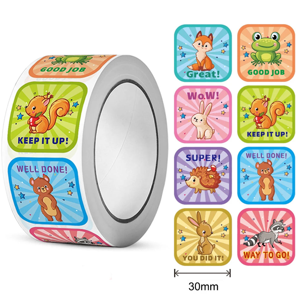 50-300pcs Reward Stickers Cartoon Animal Sealed Packaging Decoration Label Stickers School Teacher Kids Stationery Sticker