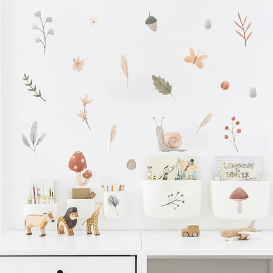 Boho Snail Mushroom Nursery Wall Decals Removable Vinyl Stickers Kids Room Decor