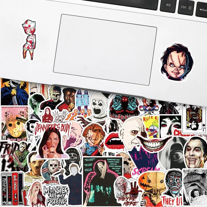 10/25/50pcs Mixed Horror Movie Sticker Packs, Chucky from Child’s Play, Jason, Killer Klowns, They Live, and more