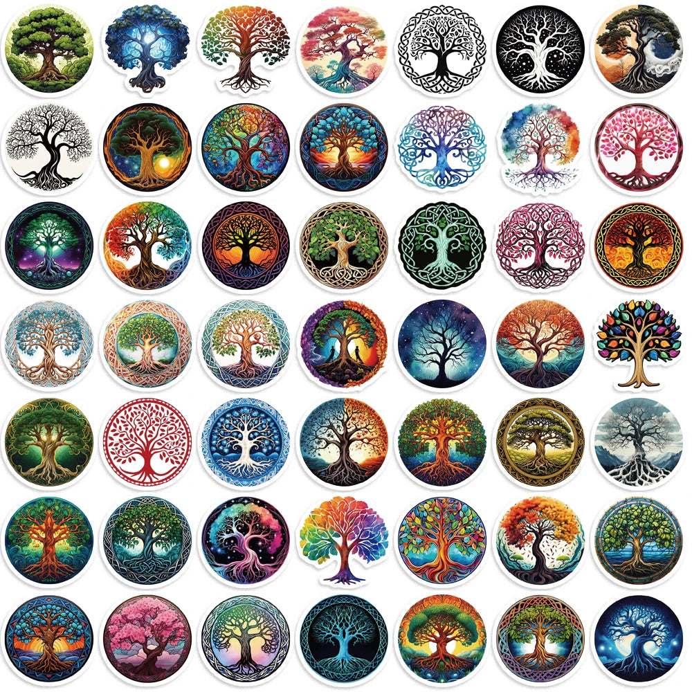 50pcs Tree Of Life Cartoon Stickers Aesthetic Plant Stickers Christmas Gift Kids Toys Phone Decals Laptop Stickers