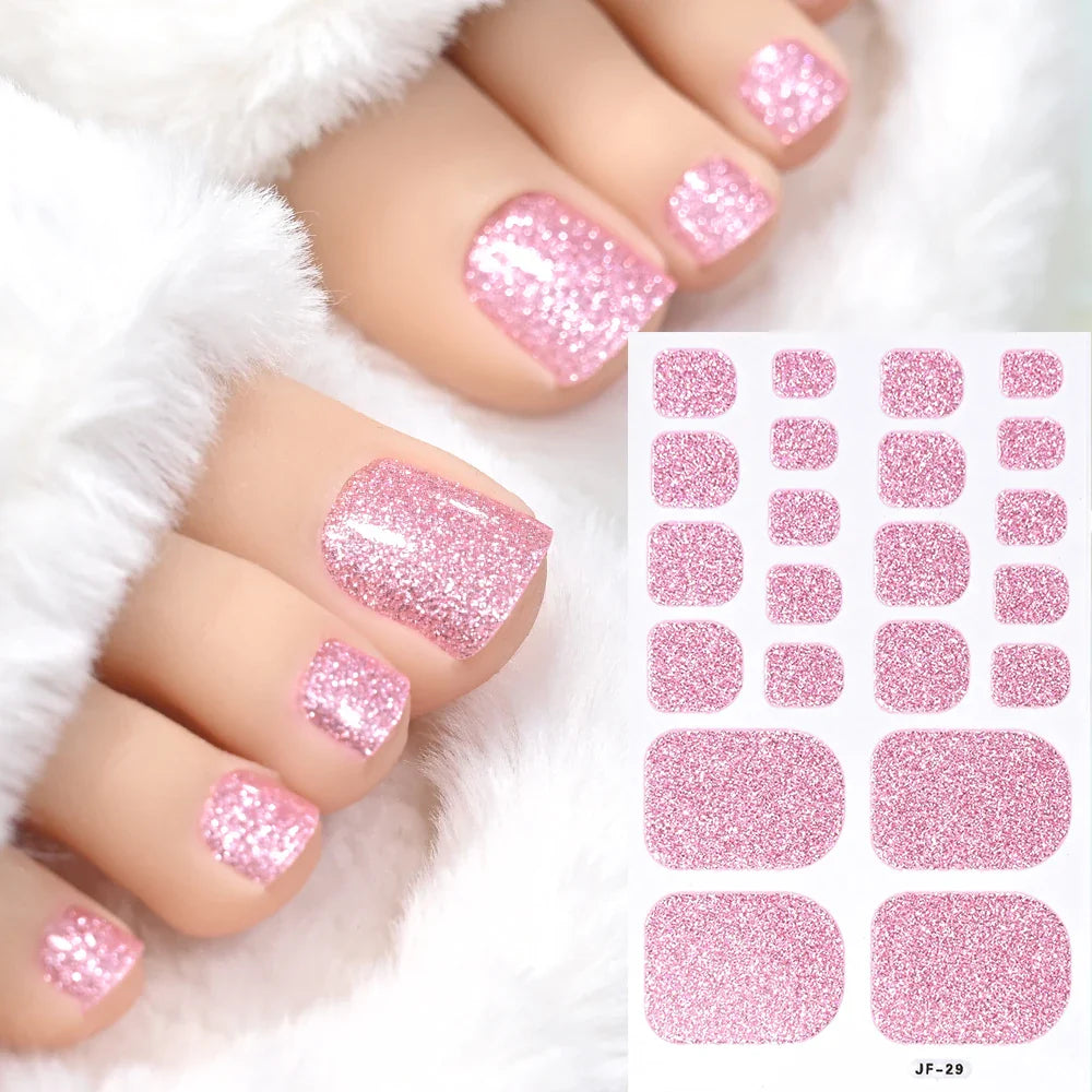 Pink Red Glitter Toenail Stickers - Adhesive Nail Strips