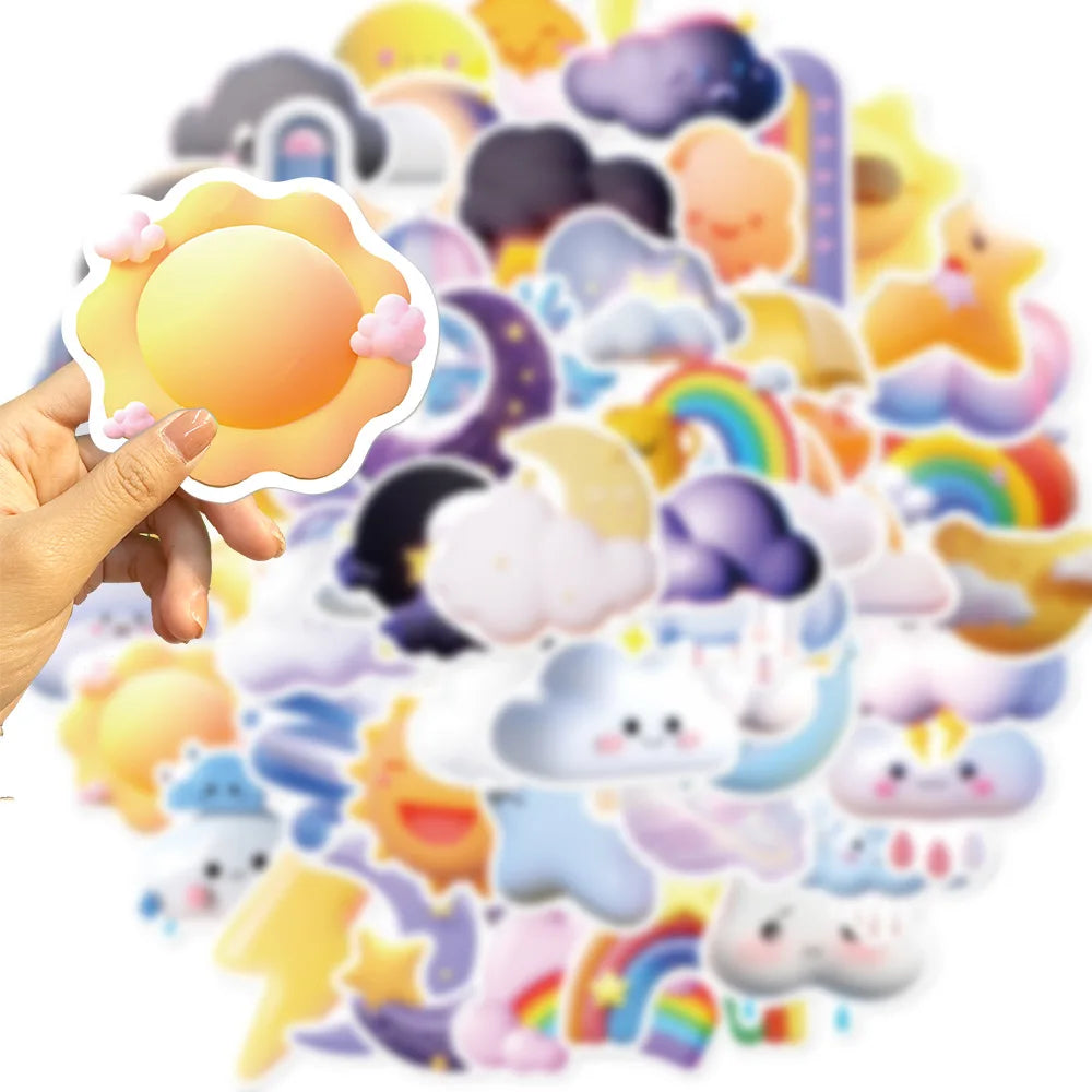 10/30/50PCS Cute Cartoon Cloud Stickers Weather Rain Lightning Rainbow Kawaii Decal Kids Toy DIY Diary Phone Notebook Bike Car