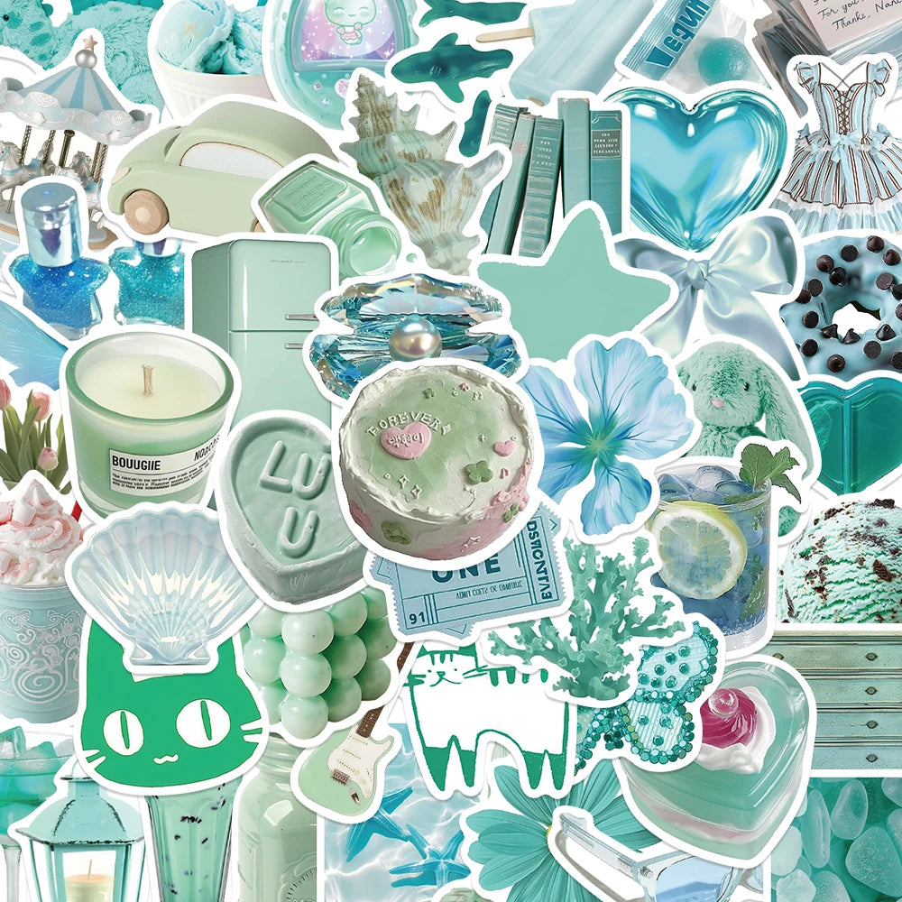 50pcs Mint Green 3D Stickers for Scrapbooking, Ipad, Car, Motorcycle, Journal, Decorative Decals
