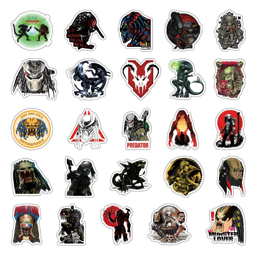 10/30/50PCS Predator Horror Movie Stickers Monster Kids Toy DIY Skateboard Luggage Phone Fridge Car Motorcycle Decals Graffiti