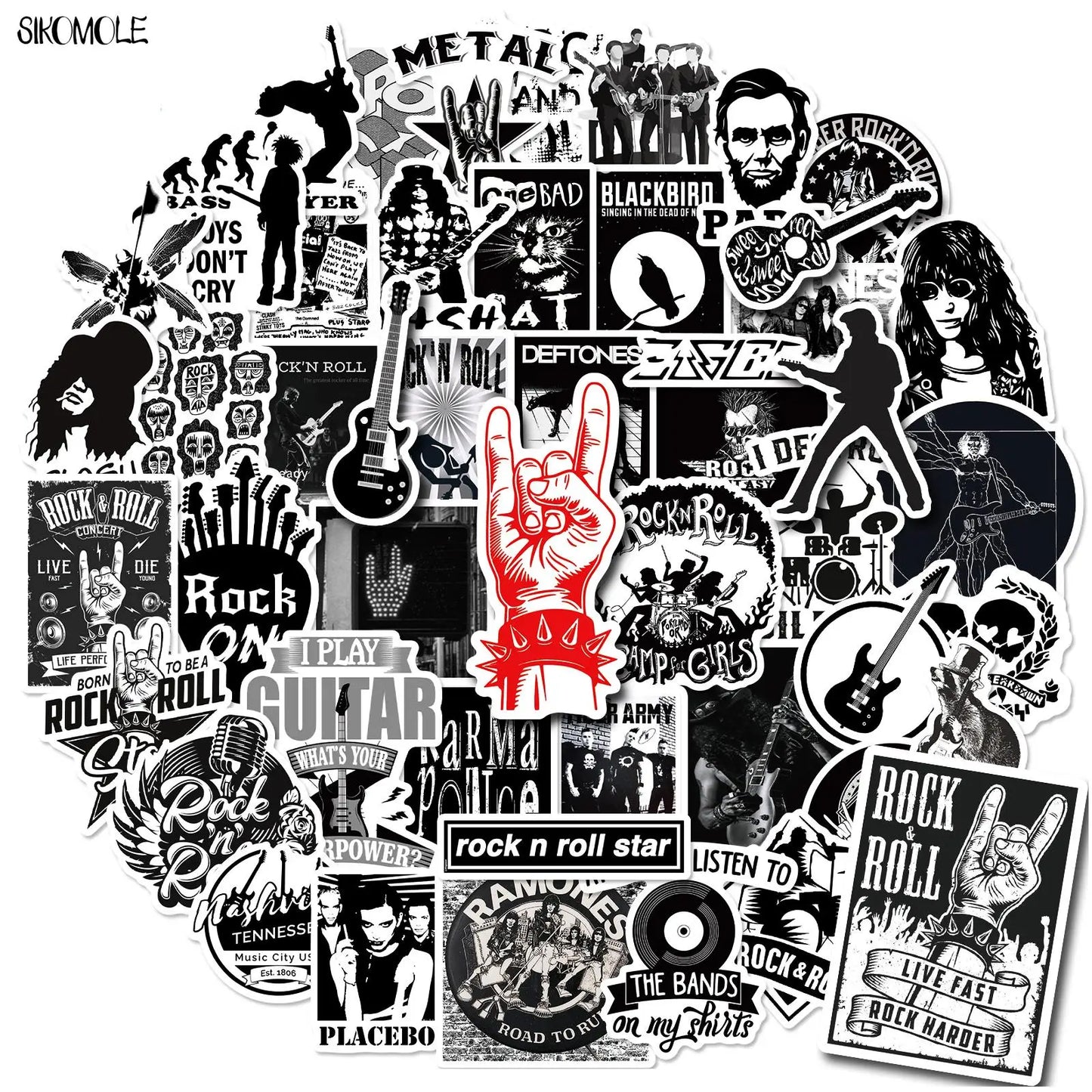 Cartoon Rock Band Stickers: Black & White Decals for Car, Skateboard, Laptop, Snowboard