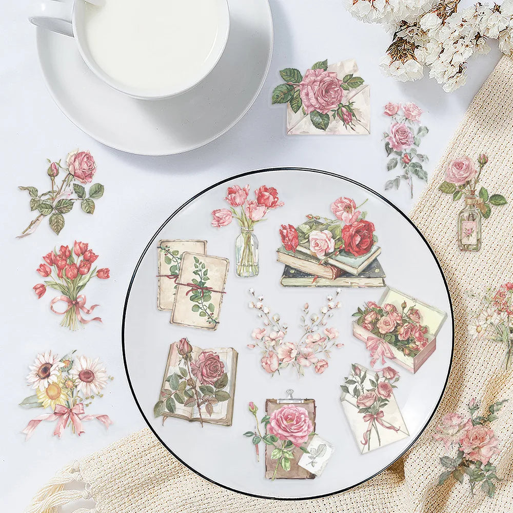 10/30/50PCS INS Style Transparent Stickers Flowers and Plants Sticker Kids Toy Graffiti Decals DIY Luggage Laptop Phone Car Bike