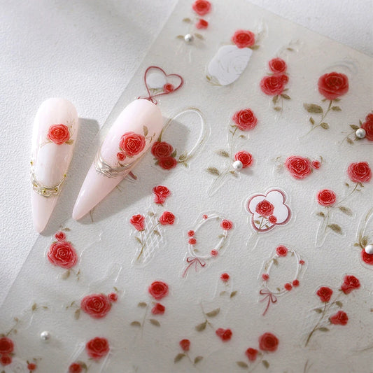 Rose Bouquet Nail Art Stickers Decals Manicure Decor