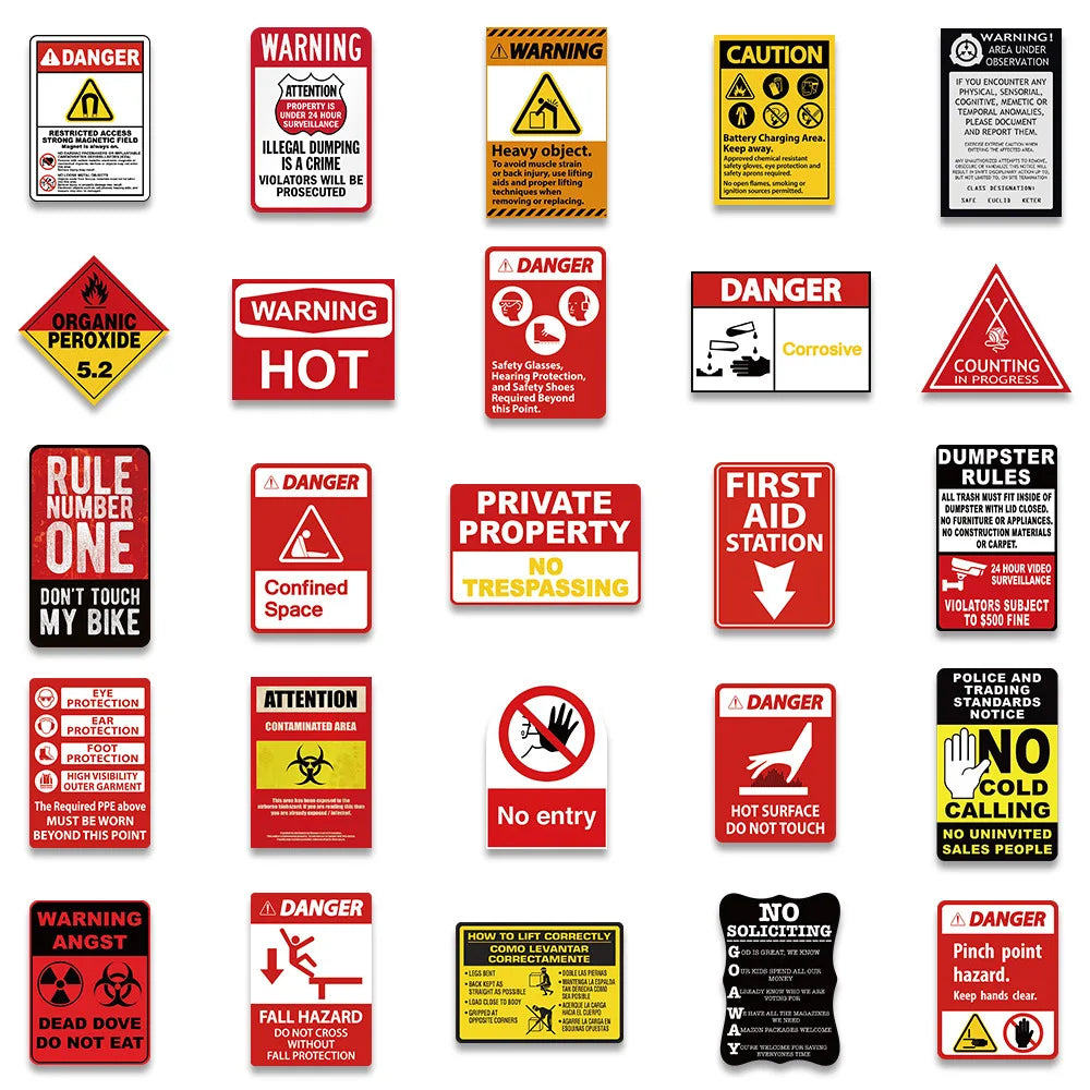 75Pcs Warning Stickers Danger Banning Skateboard Fridge Guitar Laptop Motorcycle Travel Classic Toy Cool Decals Sticker