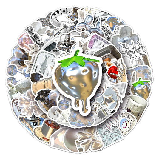 Silver Aesthetic Stickers: Waterproof Decals for Phone, Skateboard, Laptop, Fridge, Car (10/30/50pcs)