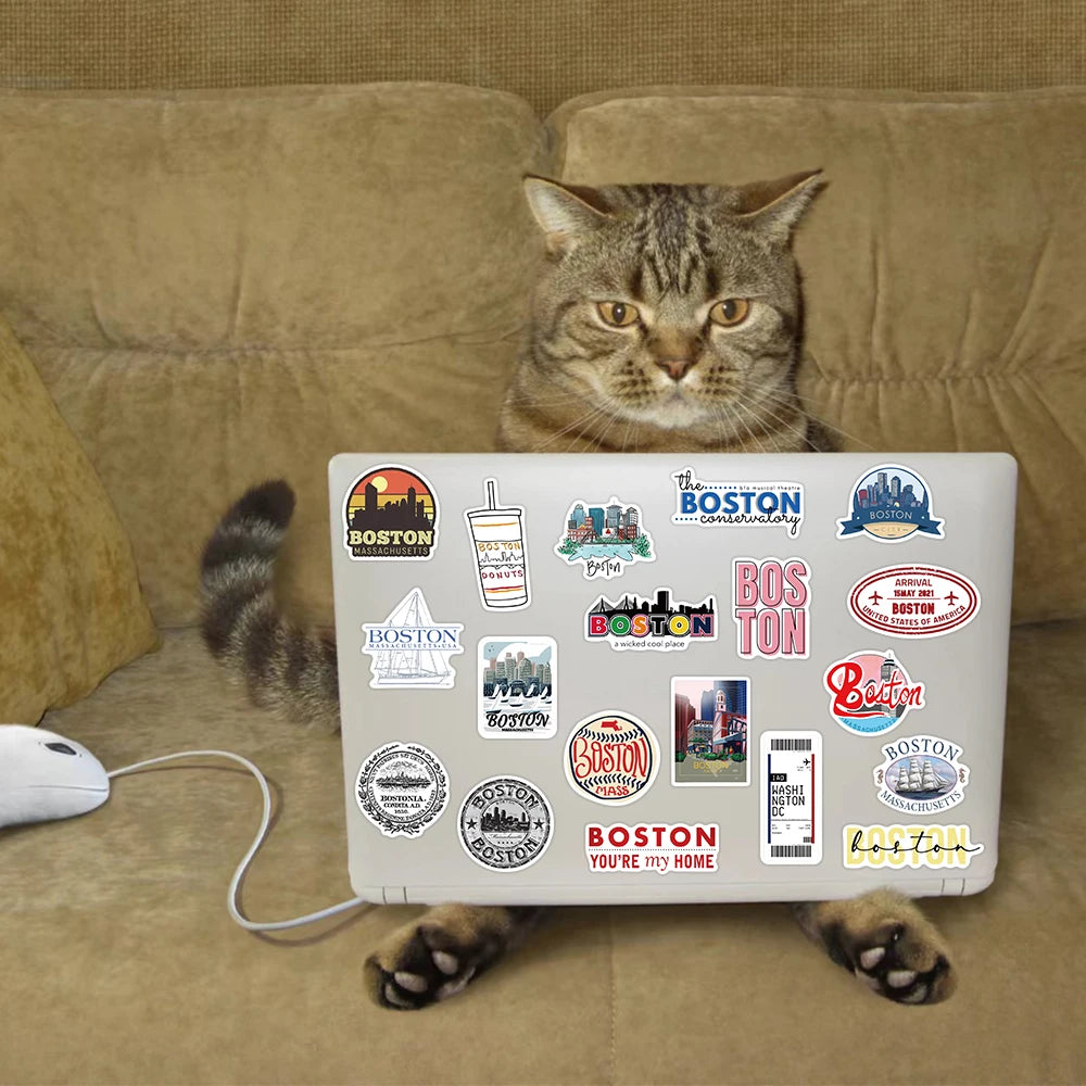 50pcs Cartoon Boston Stickers Journey Dairy Decals For Phone Laptop Suitcase Skateboard Guitar Aesthetic Waterproof Stickers