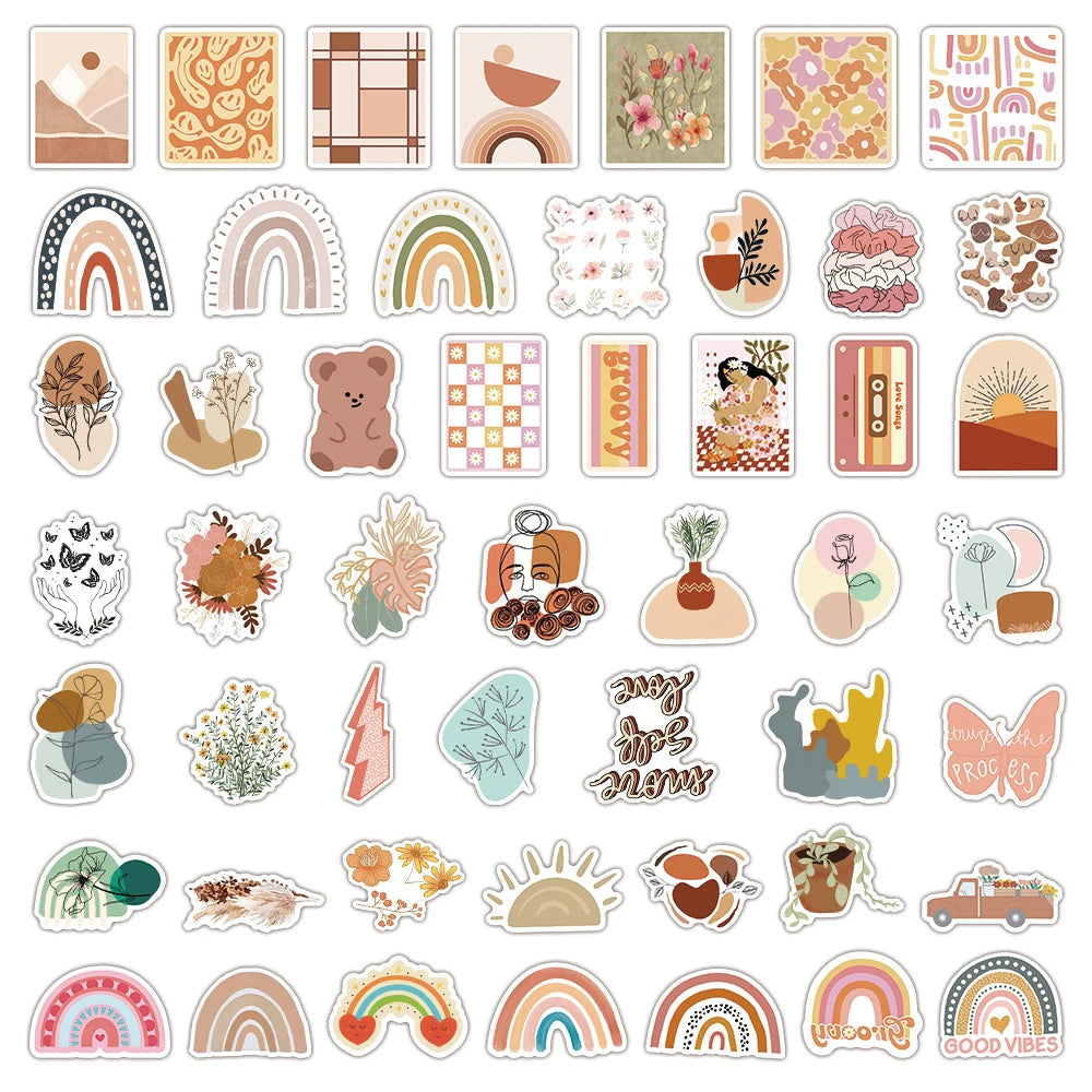 10/30/50/100PCS Cute Fahion Art Pop Style Bohemian Aesthetic Stickers Scrapbook Phone Laptop Car Graffiti Sticker for Girls Kids