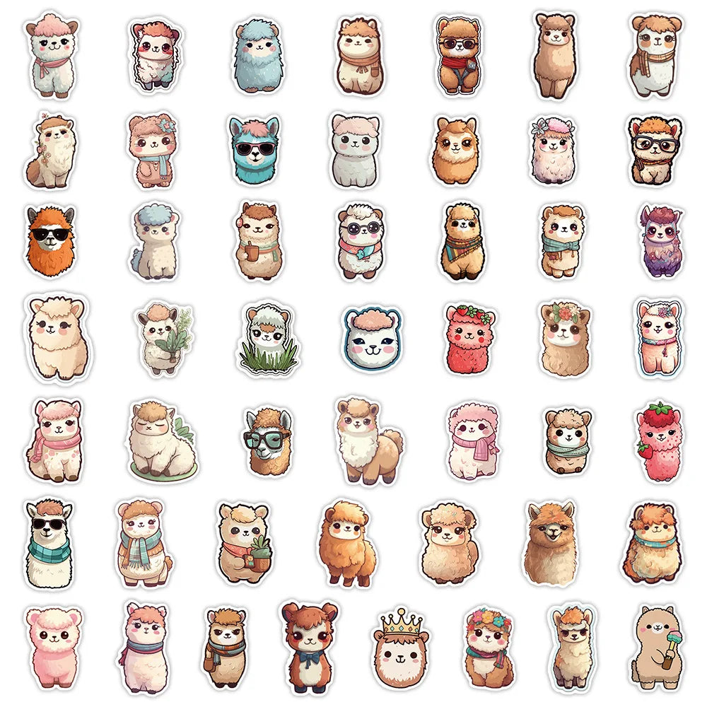 10/30/50PCS Kawaii Alpaca Stickers Cute Animal Sticker DIY Cup Luggage Laptop Phone Car Bike Skateboard Cartoon Decals Kids Toy