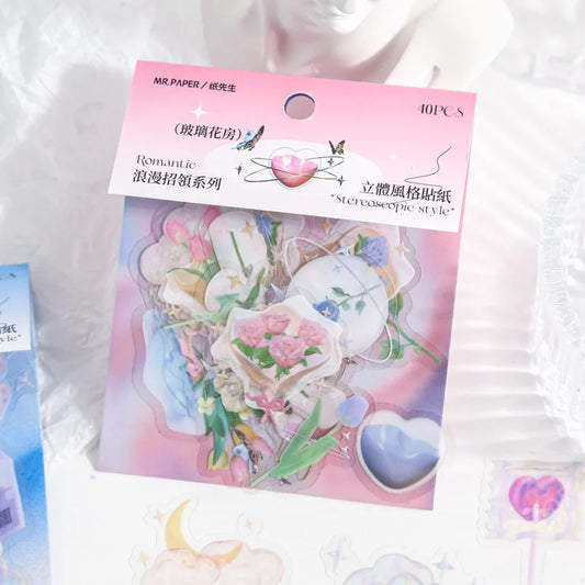 40pcs 3D Romantic Scrapbook Stickers Kawaii Korean Stationery