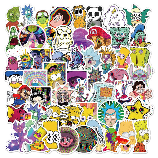 52PCS New Psychedelic Cartoon Graffiti Stickers Waterproof Scooter Laptop Luggage Stickers Wholesale