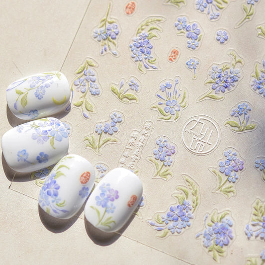 Purple Blue Orchid Nail Art Stickers 3D Manicure Decals