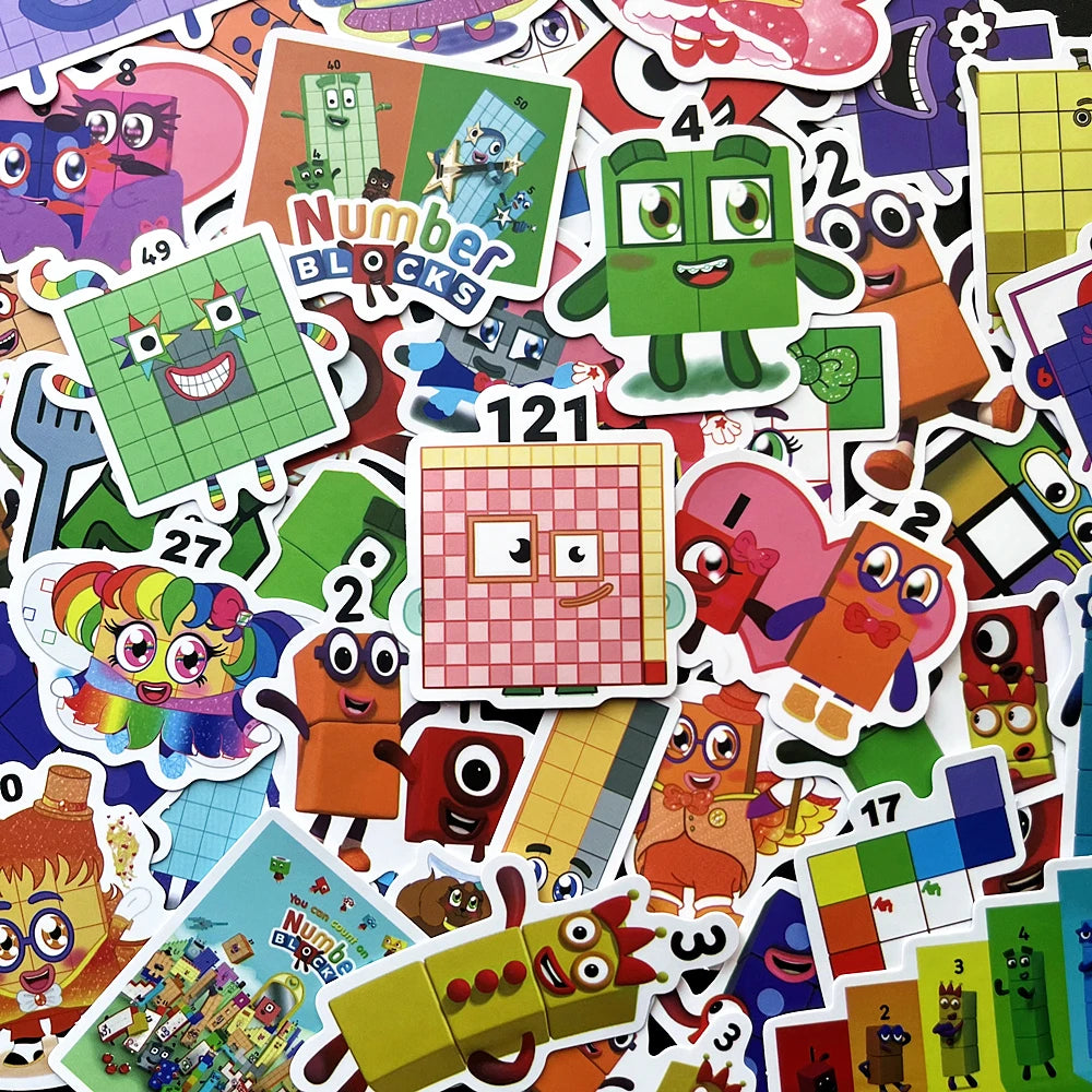 52Pcs Cartoon Stickers Numbers Building Block Notebook Laptop Scrapbooking Teacher Supplies Classroom Water Bottle Skates Toys