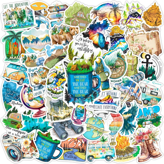 Outdoor Travel Camping Cartoon Stickers for Laptop, Motorcycle, Car, Phone, Suitcase, Kids Toys - 10/30/50pcs