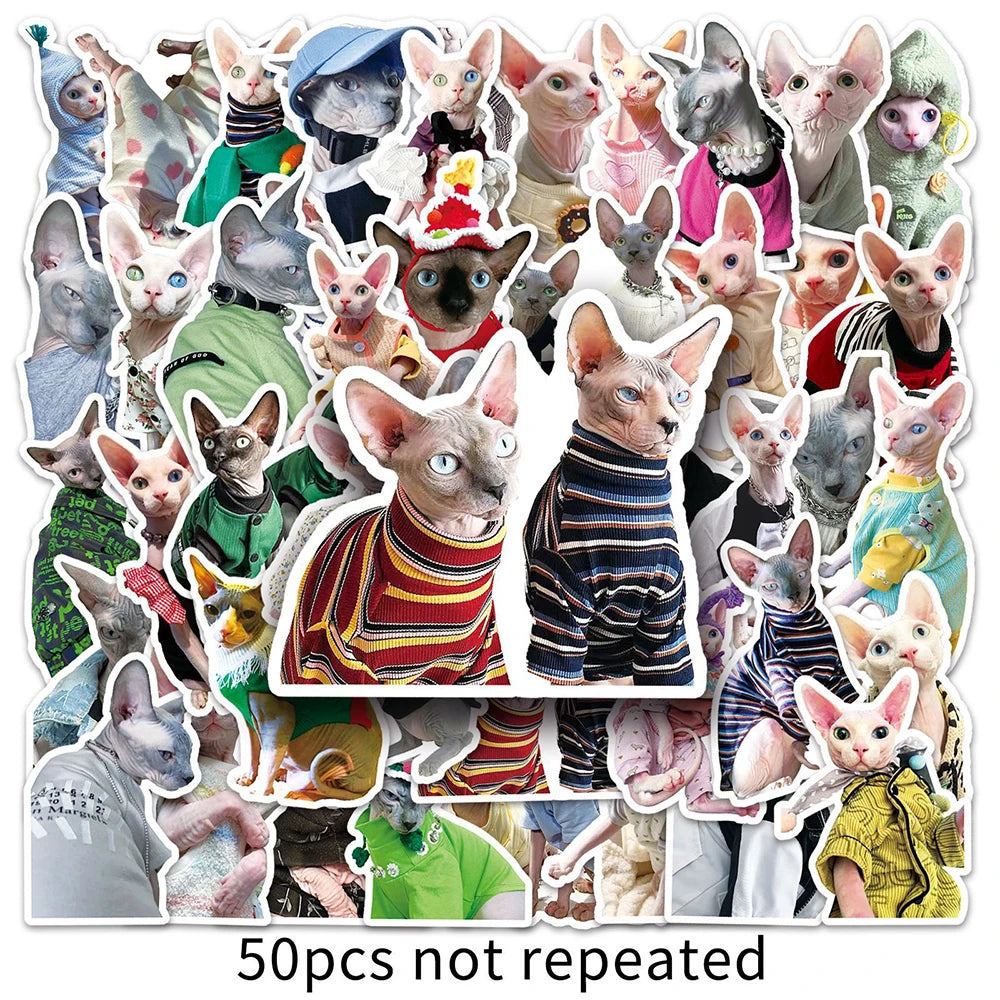 10/30/50PCS Cute Sphynx Cat Stickers Kawaii Animal Cartoon Decals DIY Scrapbook Phone Laptop Fridge Guitar Bike Graffiti Sticker