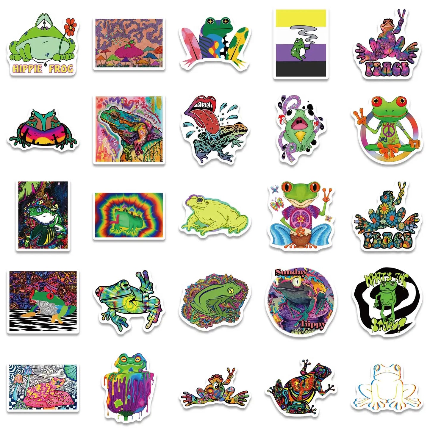 50PCS Cartoon Colorful Psychedelic Frog Stickers Aesthetics Laptop Guitar Luggage Phone Graffiti Sticker Decal Kid Toy