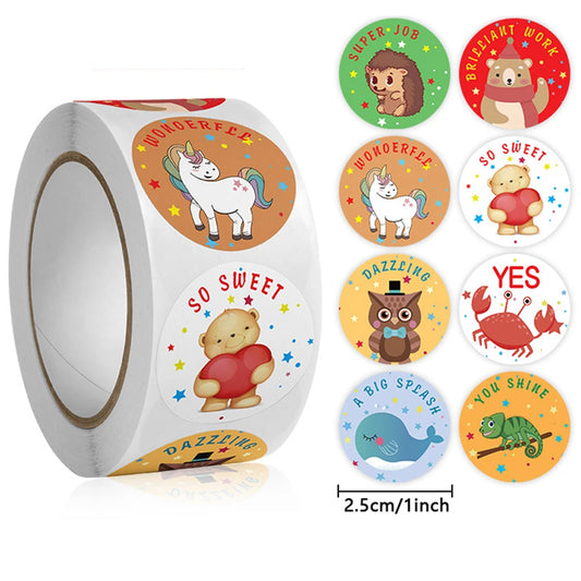 100-500pcs Animal Reward Stickers Adorable Round Kids Motivational Stickers Cartoon for Teacher Classroom Supplies