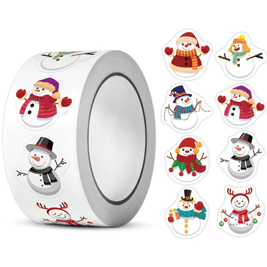 500pcs Christmas Snowman Stickers - 8 Designs DIY Decor