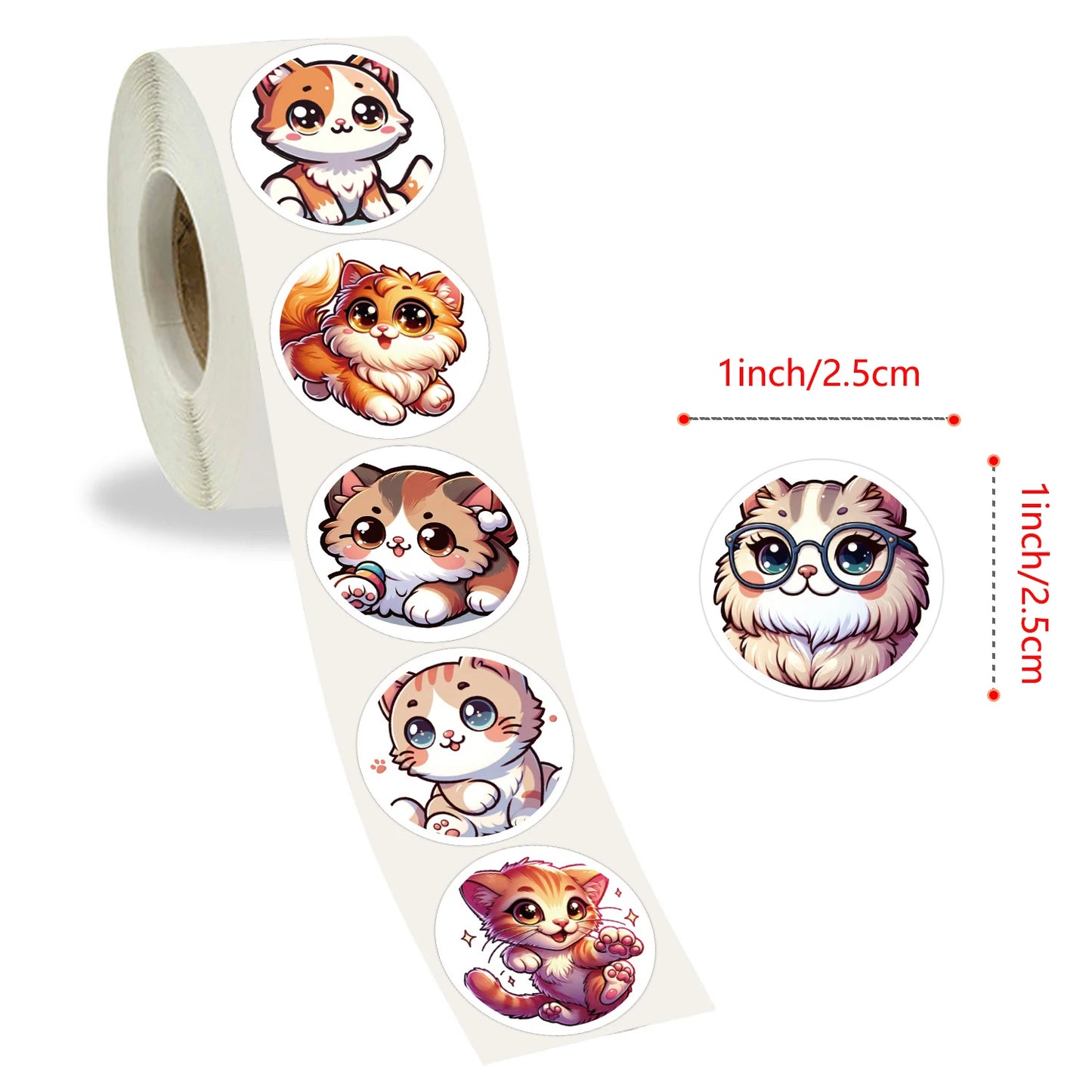 100-500pcs Cute Cat Stickers Cartoon for Kids Children's Packaging Home Made Animal Reward Sealing Label DIY Album Sticker Toy