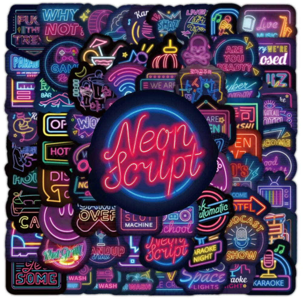 10/30/50/100pcs Cool Neon Light Cartoon Graffiti Stickers Decoration Laptop Fridge Diary Travel Luggage Stationery Sticker Toys