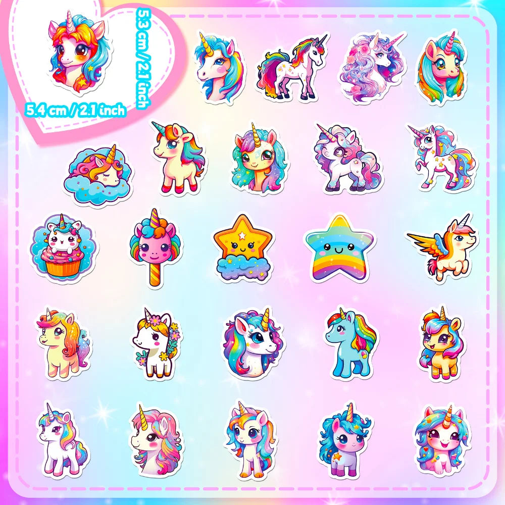 10/50Pcs Cute Cartoon Horse Stickers for Laptop Luggage Phone Car Scooter Funny Vinyl Decal for Kids Girl Children Gift