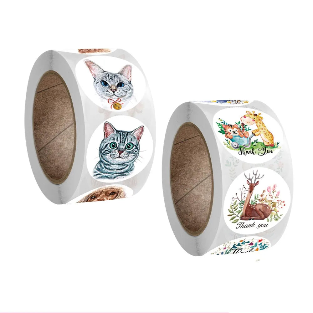 50-500pc Cute Cartoon Cat Animal Thank You Stickers For Party Gift Decoration Packaging Label Reward Children Stationery Sticker