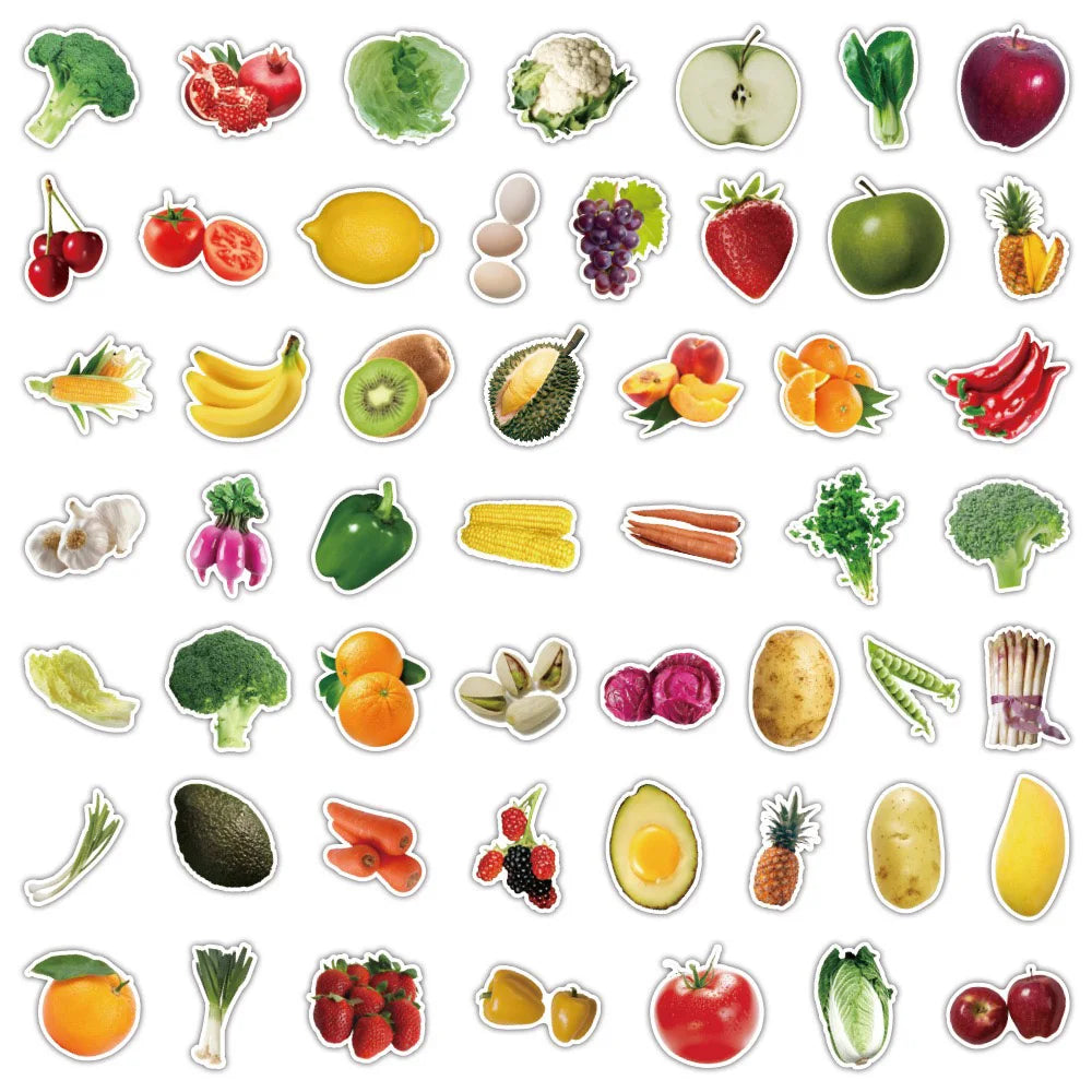 10/30/50PCS Green Food Vegetable and Fruit Sticker Packs