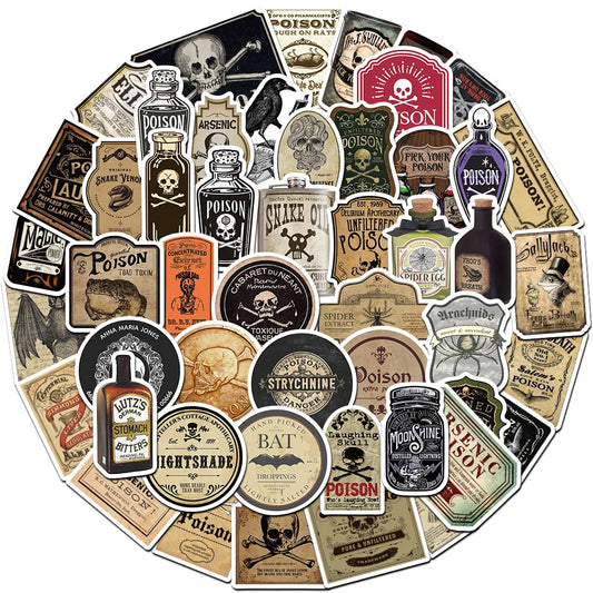 10/50pcs Halloween Vintage Horror Gothic Witch Potion Label Stickers Decals Car Motorcycle Skateboard Retro Graffiti Sticker Toy
