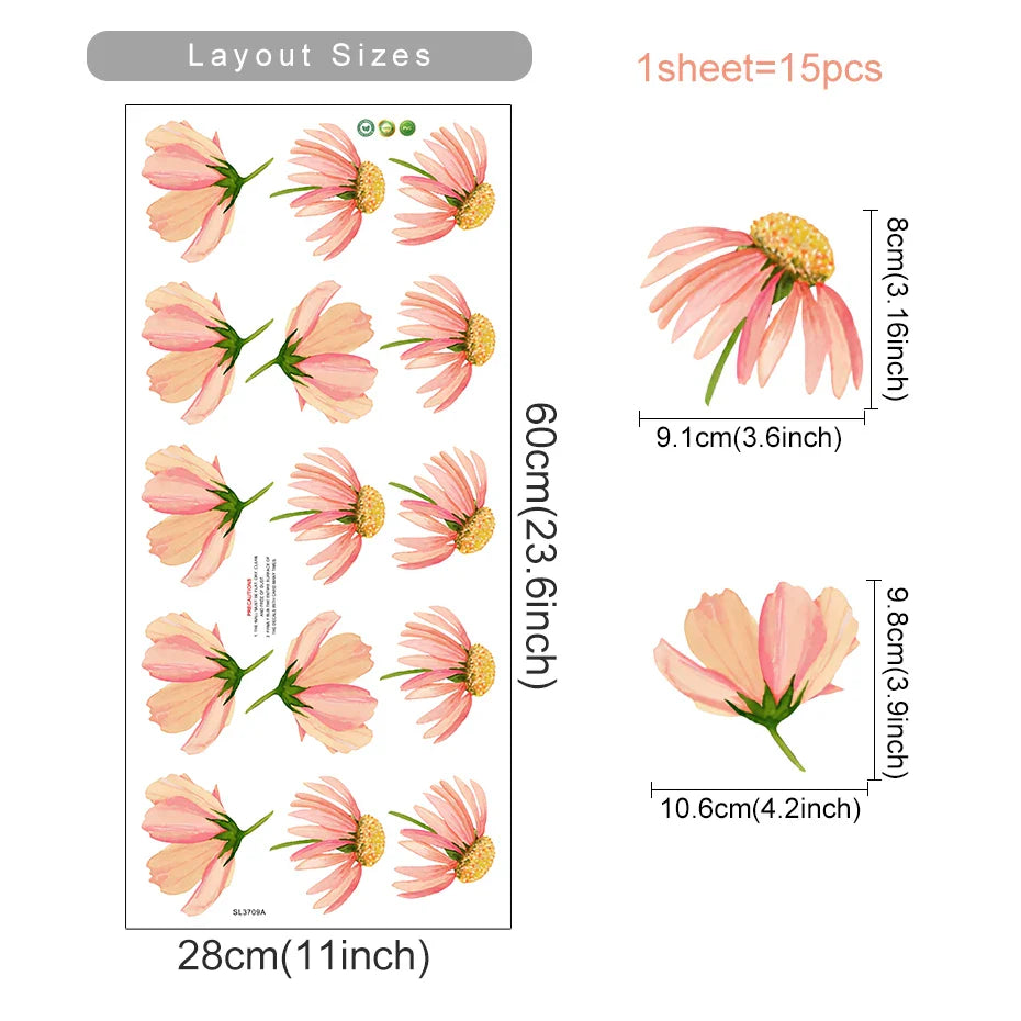 Boho Pink Flower Wall Stickers Removable Nursery Decals Kids Room Decor