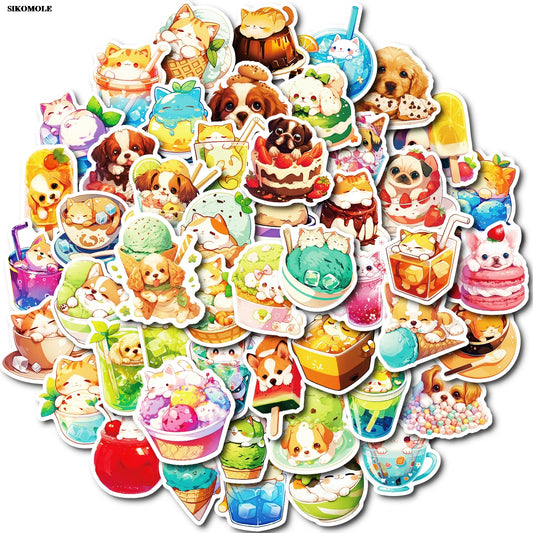 Cute Animal Food Stickers Pack - DIY Laptop, Bike, Skateboard Decor