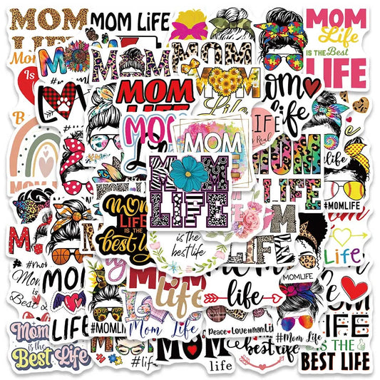 50PCS Mom Life Cartoon Waterproof Stickers for Suitcase, Notebook, Skateboard, Helmet, Bottle