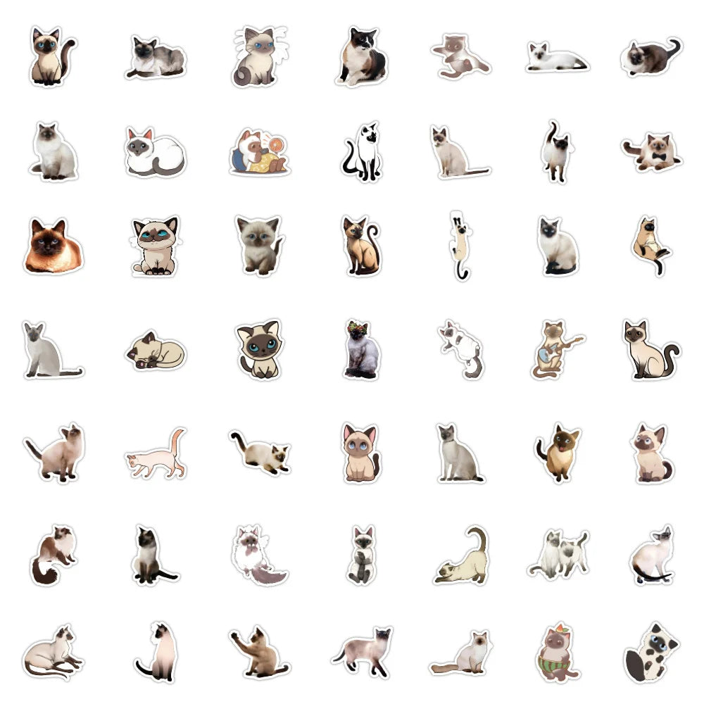 10/30/50pcs Cute Cartoon Siamese Cat Graffiti Stickers Decals Kids Toys Laptop Guitar Fridge Notebook Wall Waterproof Sticker