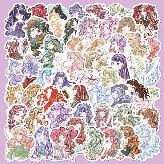 55pcs Anime Girl Stickers for Helmet, Desktop, Wall Decoration