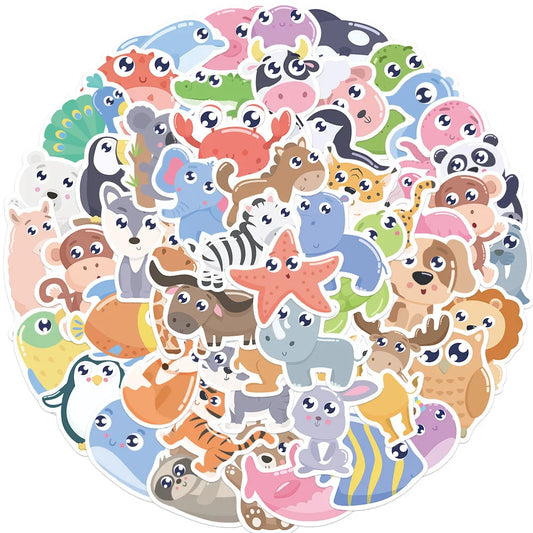 Cartoon Animal Stickers 10/30/52Pcs for Laptop, Snowboard, Luggage, Car, Fridge, DIY Vinyl