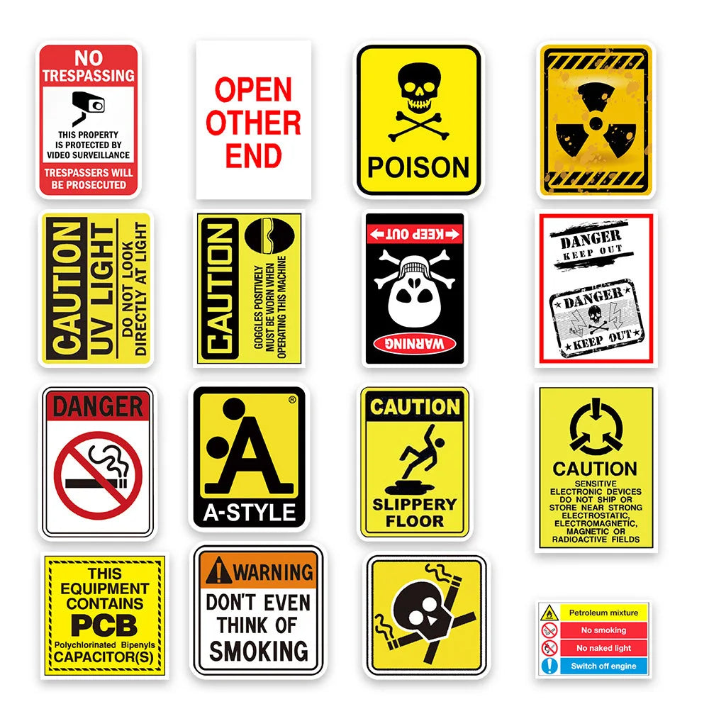 10/30/50pcs Warning Danger Sticker Packs