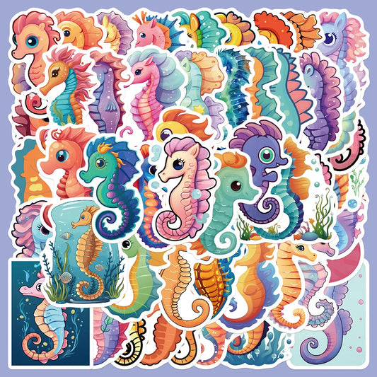 50pcs Cute Seahorse Graffiti Stickers for Helmet, Wall, DIY Decoration