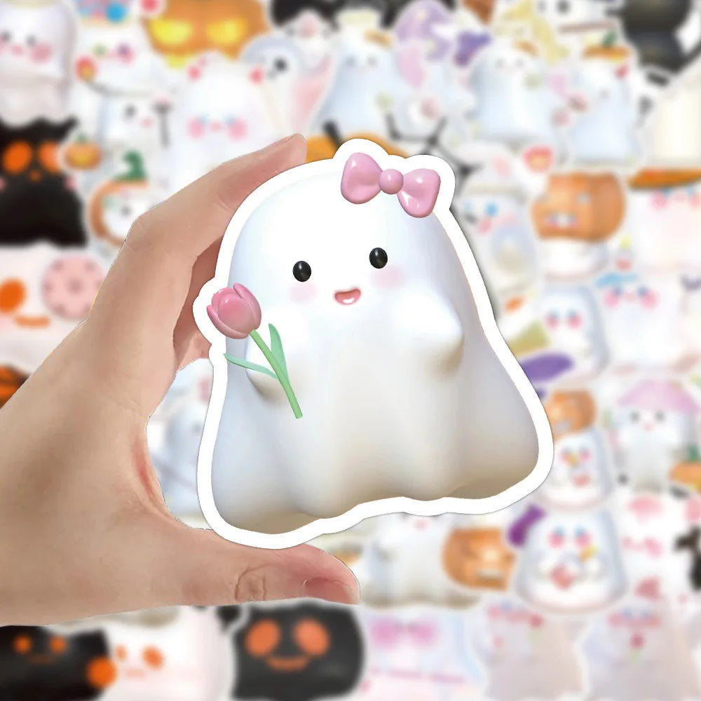 10/30/60PCS Cute Cartoon 3D Ghost Stickers Halloween Decoration Decals For Skateboard Fridge Bike Notebook Car Sticker DIY Toys