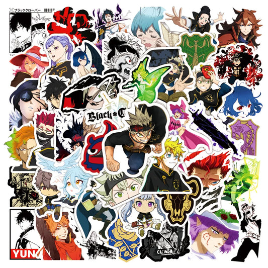 50pcs Black Clover Stickers for Helmets, Walls, DIY Decoration Wholesale