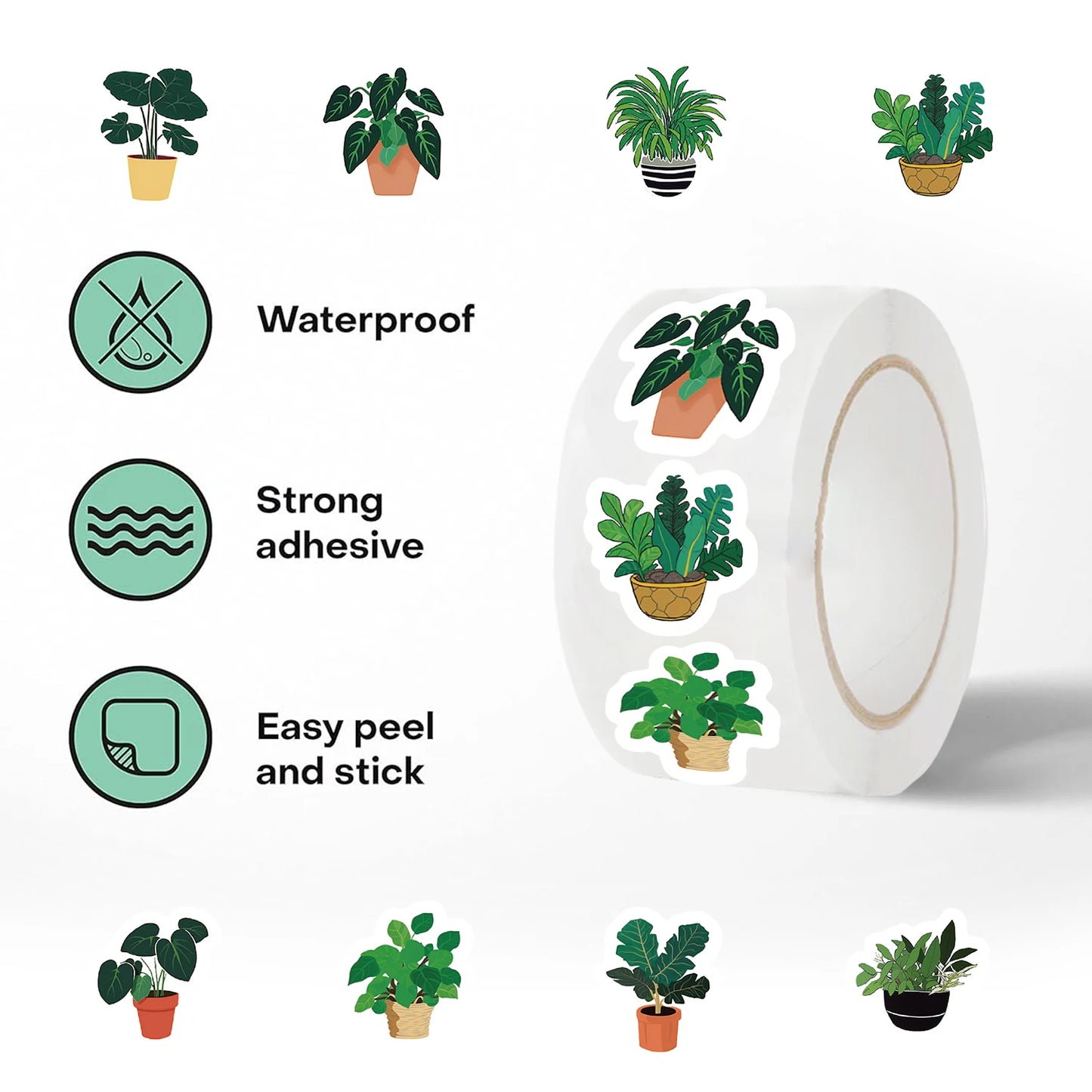 500 PCS/roll Cartoon Green Plants Stickers Cute Style For Laptop Car Hand Curtain Decoration Sealing Stickers