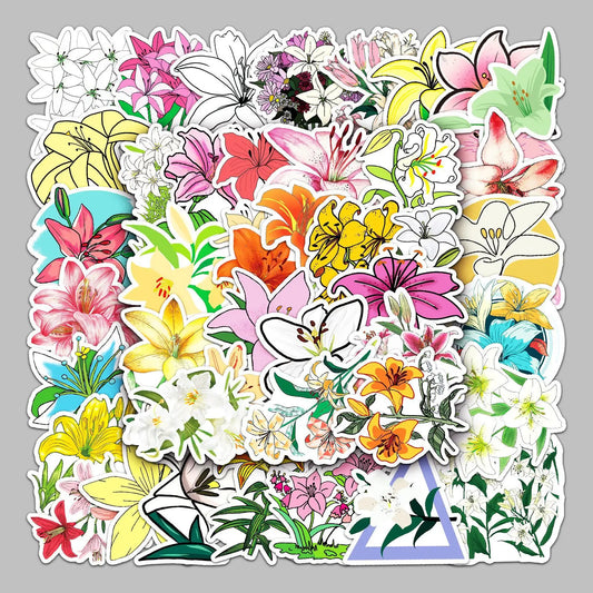 50pcs Creative Lily Graffiti Stickers for Helmet, Wall, DIY Decoration